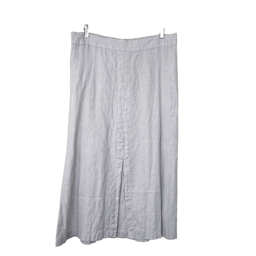 Flax Grey Linen Maxi Skirt Women Sz Medium Coastal Grandma Minimalist Front Slit